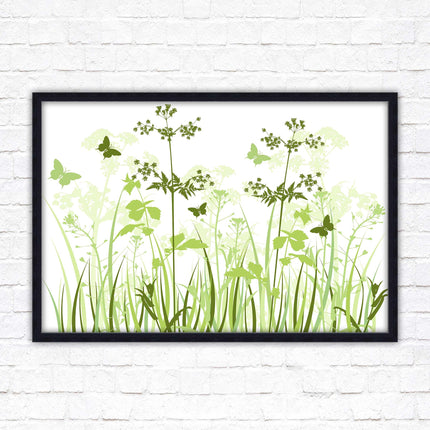 Butterflies and wild flowers. Framed picture with choice of frame colours. Green toned wall decor. Image 3.