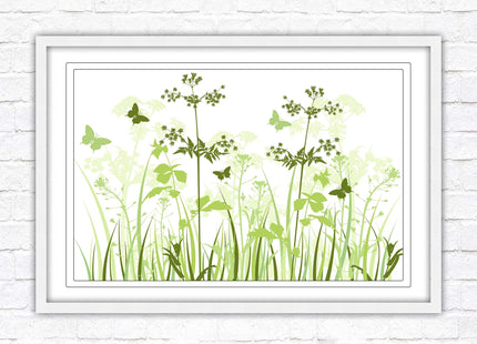 Butterflies and wild flowers. Framed picture with choice of frame colours. Green toned wall decor. Image 3.
