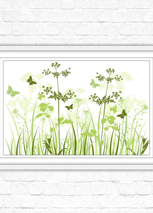 Butterflies and wild flowers. Framed picture with choice of frame colours. Green toned wall decor. Image 3.