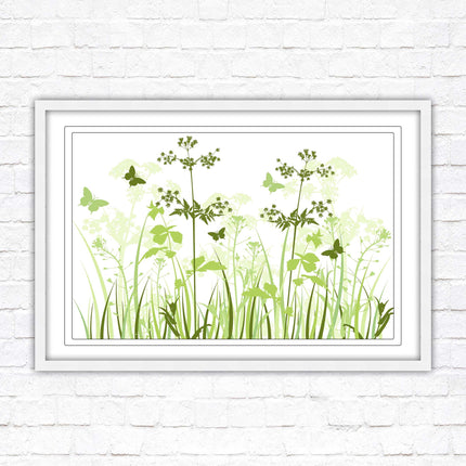 Butterflies and wild flowers. Framed picture with choice of frame colours. Green toned wall decor. Image 3.