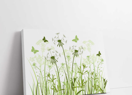 Wild flowers and butterflies, green grasses. Canvas Print, Wall art for home or office (Interior Decor) green. Ideal gift. Image 1.