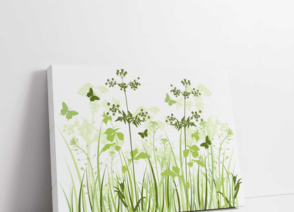 Wild flowers and butterflies, green grasses. Canvas Print Wall décor for home or office (Interior) green. Ideal gift. Image 2.