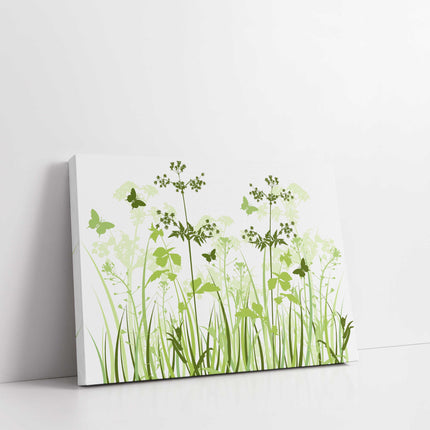 Wild flowers and butterflies, green grasses. Canvas Print Wall décor for home or office (Interior) green. Ideal gift. Image 2.