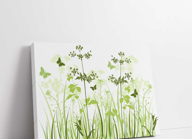 Wild flowers and butterflies, green grasses. Canvas Print Wall décor for home or office (Interior) green. Ideal gift. Image 2.
