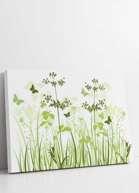 Wild flowers and butterflies, green grasses. Canvas Print Wall décor for home or office (Interior) green. Ideal gift. Image 2.