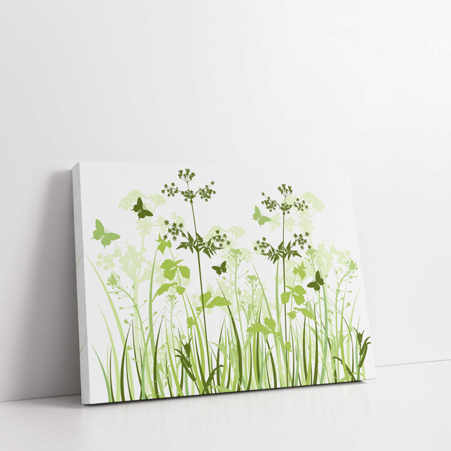 Wild flowers and butterflies, green grasses. Canvas Print Wall décor for home or office (Interior) green. Ideal gift. Image 2.