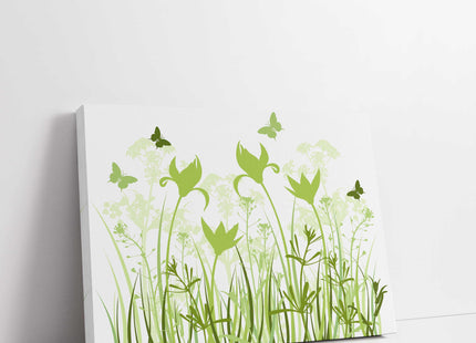 Wild flowers and butterflies, green grasses. Canvas Print Wall décor for home or office (Interior) green. Ideal gift. Image 4.