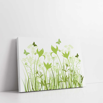 Wild flowers and butterflies, green grasses. Canvas Print Wall décor for home or office (Interior) green. Ideal gift. Image 4.