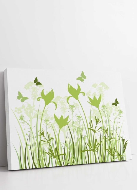 Wild flowers and butterflies, green grasses. Canvas Print Wall décor for home or office (Interior) green. Ideal gift. Image 4.