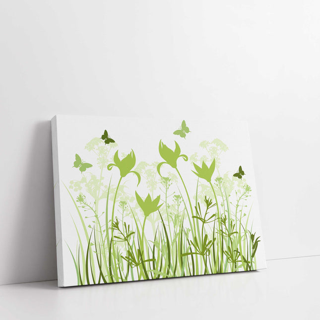 Wild flowers and butterflies, green grasses. Canvas Print Wall décor for home or office (Interior) green. Ideal gift. Image 4.