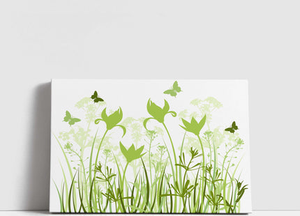 Wild flowers and butterflies, green grasses. Canvas Print Wall décor for home or office (Interior) green. Ideal gift. Image 4.