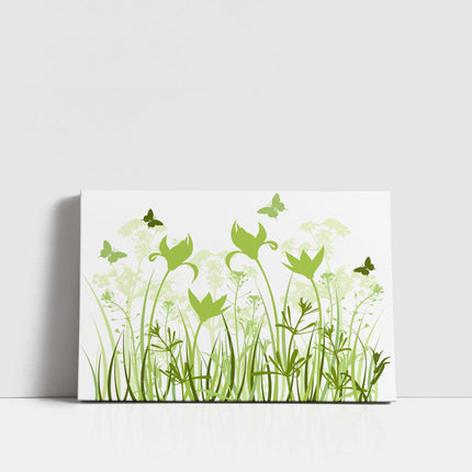 Wild flowers and butterflies, green grasses. Canvas Print Wall décor for home or office (Interior) green. Ideal gift. Image 4.