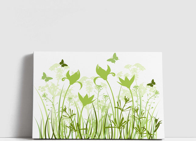 Wild flowers and butterflies, green grasses. Canvas Print Wall décor for home or office (Interior) green. Ideal gift. Image 4.