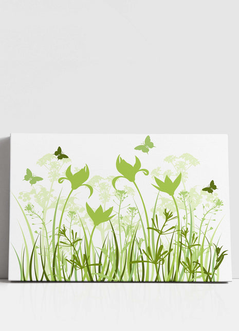 Wild flowers and butterflies, green grasses. Canvas Print Wall décor for home or office (Interior) green. Ideal gift. Image 4.