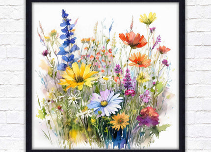 Wild flowers. Framed picture print. Colourful framed picture. A choice of frames and sizes, square.