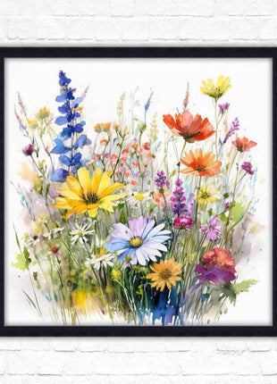 Wild flowers. Framed picture print. Colourful framed picture. A choice of frames and sizes, square.