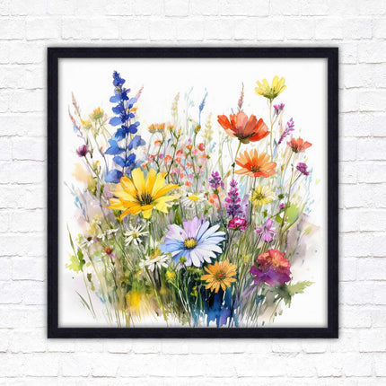 Wild flowers. Framed picture print. Colourful framed picture. A choice of frames and sizes, square.