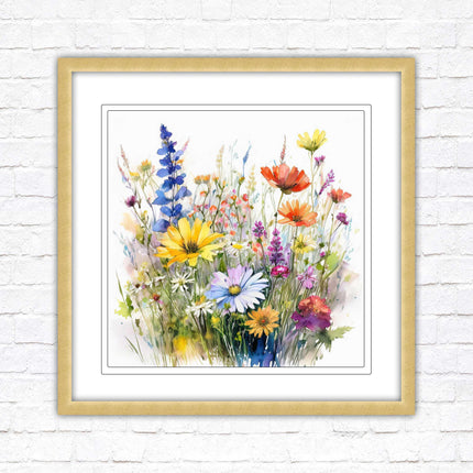 Wild flowers. Framed picture print. Colourful framed picture. A choice of frames and sizes, square.