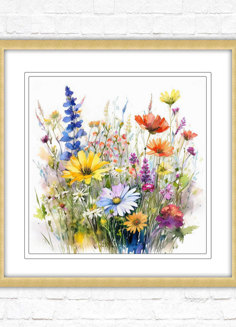 Wild flowers. Framed picture print. Colourful framed picture. A choice of frames and sizes, square.