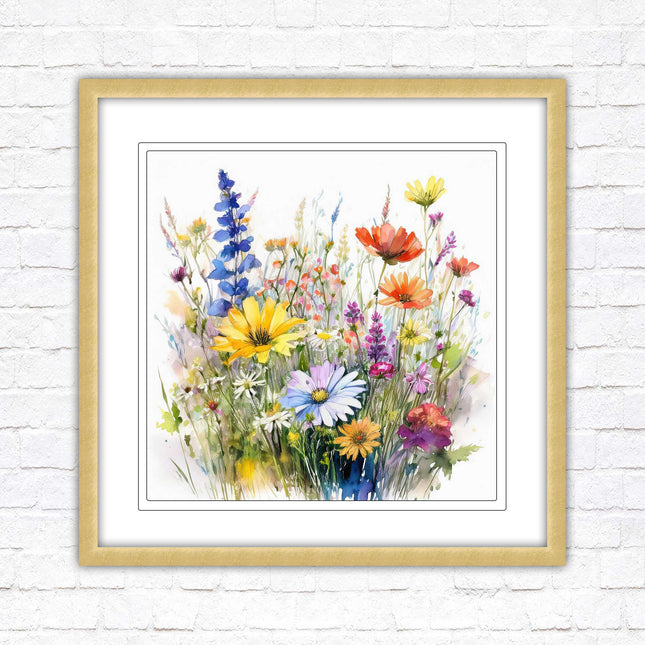Wild flowers. Framed picture print. Colourful framed picture. A choice of frames and sizes, square.