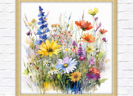 Wild flowers. Framed picture print. Colourful framed picture. A choice of frames and sizes, square.