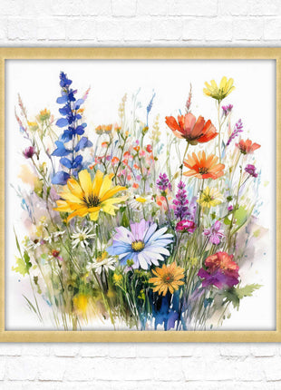 Wild flowers. Framed picture print. Colourful framed picture. A choice of frames and sizes, square.