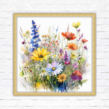 Wild flowers. Framed picture print. Colourful framed picture. A choice of frames and sizes, square.