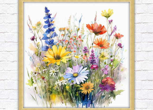 Wild flowers. Framed picture print. Colourful framed picture. A choice of frames and sizes, square.