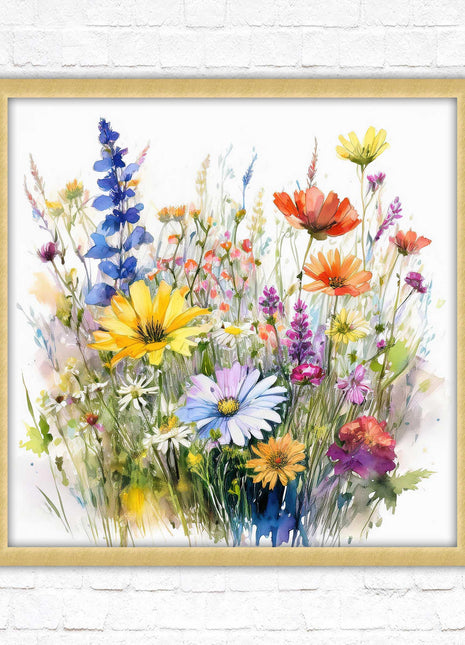 Wild flowers. Framed picture print. Colourful framed picture. A choice of frames and sizes, square.