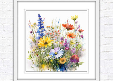 Wild flowers. Framed picture print. Colourful framed picture. A choice of frames and sizes, square.