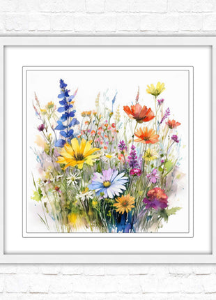 Wild flowers. Framed picture print. Colourful framed picture. A choice of frames and sizes, square.