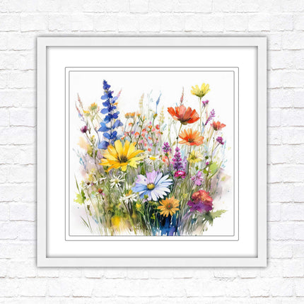 Wild flowers. Framed picture print. Colourful framed picture. A choice of frames and sizes, square.