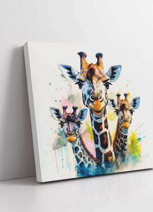 Giraffes canvas picture print. Colourful watercolour wall art. A choice of sizes available.