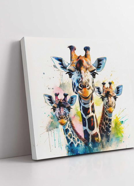 Giraffes canvas picture print. Colourful watercolour wall art. A choice of sizes available.