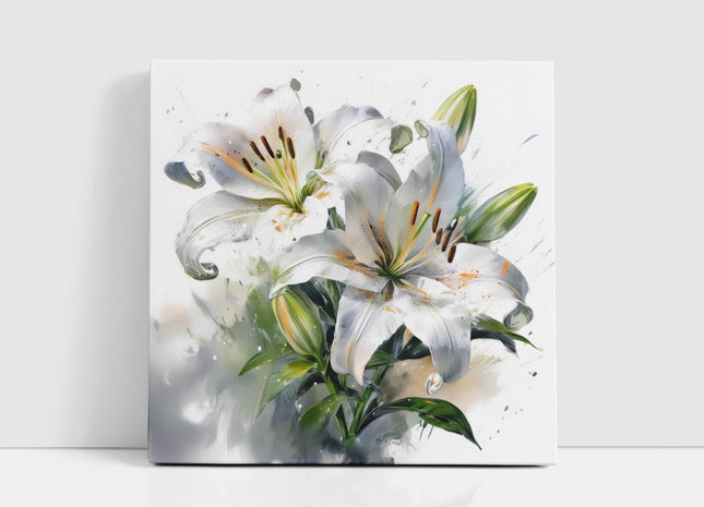 White Lilies. Floral canvas picture. Watercolour effect. A choice of sizes available Wall Art. Mothers day