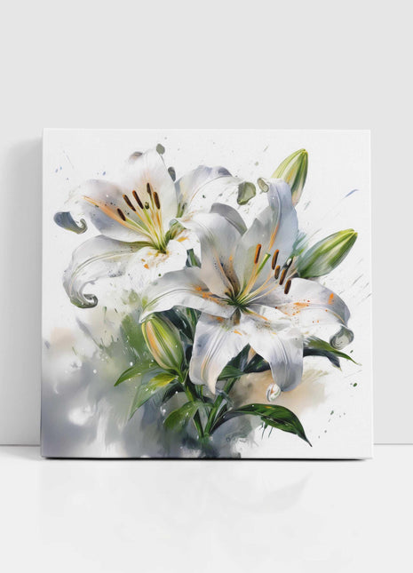 White Lilies. Floral canvas picture. Watercolour effect. A choice of sizes available Wall Art. Mothers day