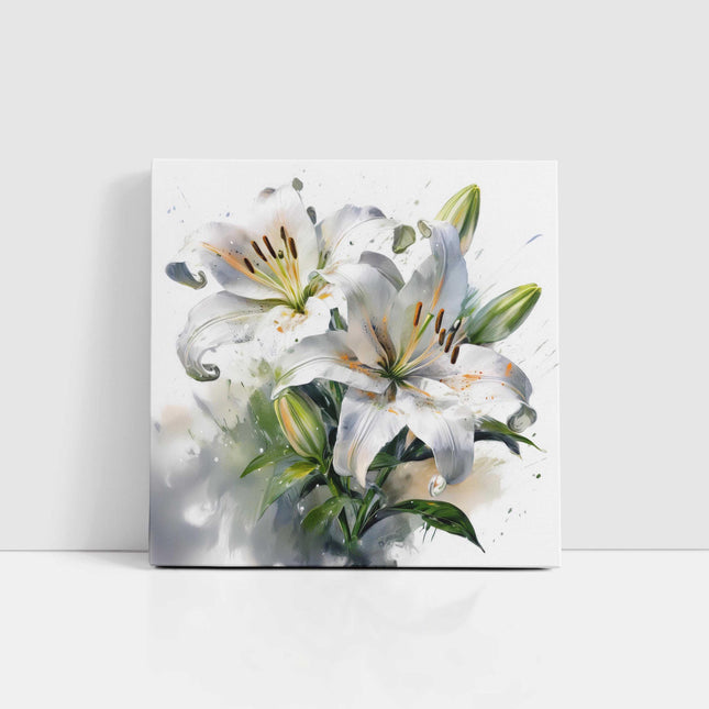 White Lilies. Floral canvas picture. Watercolour effect. A choice of sizes available Wall Art. Mothers day