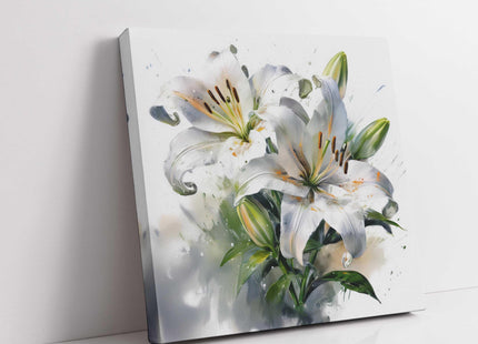 White Lilies. Floral canvas picture. Watercolour effect. A choice of sizes available Wall Art. Mothers day