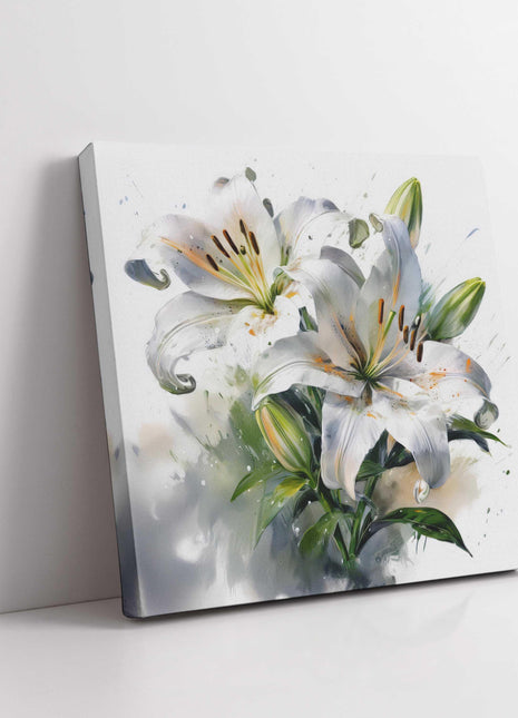 White Lilies. Floral canvas picture. Watercolour effect. A choice of sizes available Wall Art. Mothers day