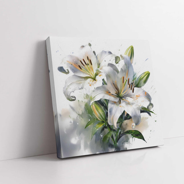 White Lilies. Floral canvas picture. Watercolour effect. A choice of sizes available Wall Art. Mothers day