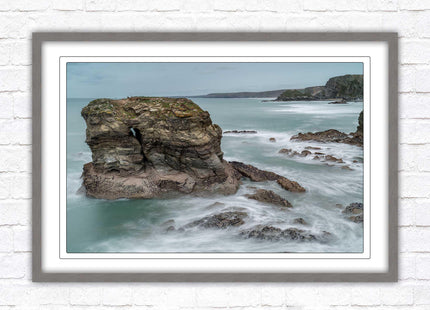 Cornish coastline near Porth Island. Framed picture print with choice of frame colours