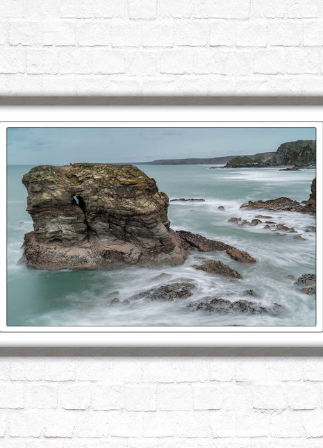 Cornish coastline near Porth Island. Framed picture print with choice of frame colours