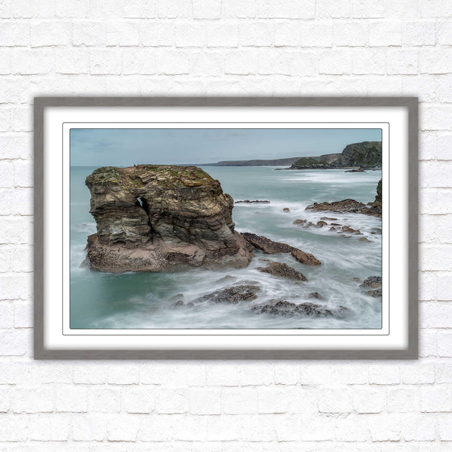 Cornish coastline near Porth Island. Framed picture print with choice of frame colours