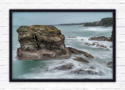 Cornish coastline near Porth Island. Framed picture print with choice of frame colours