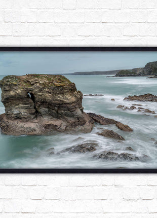 Cornish coastline near Porth Island. Framed picture print with choice of frame colours