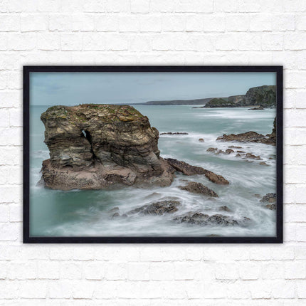 Cornish coastline near Porth Island. Framed picture print with choice of frame colours