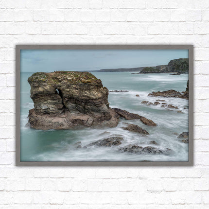 Cornish coastline near Porth Island. Framed picture print with choice of frame colours