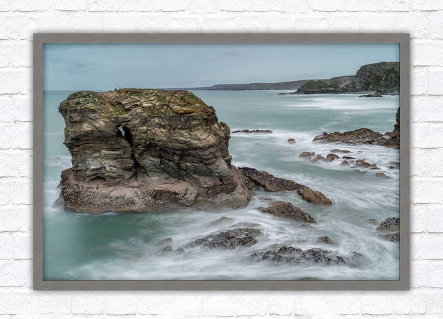Cornish coastline near Porth Island. Framed picture print with choice of frame colours