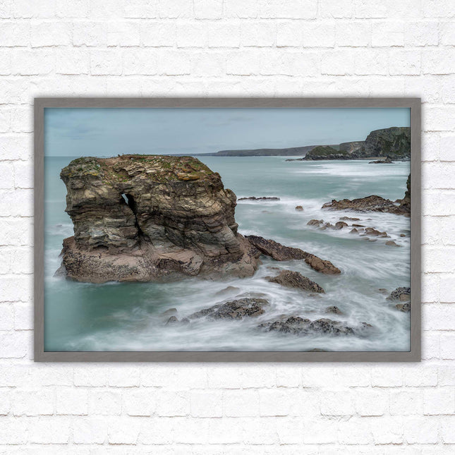 Cornish coastline near Porth Island. Framed picture print with choice of frame colours