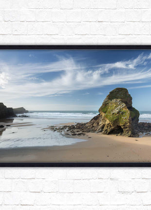 Whipsiderry Beach, North Cornwall coast. Framed picture print with choice of frame colours